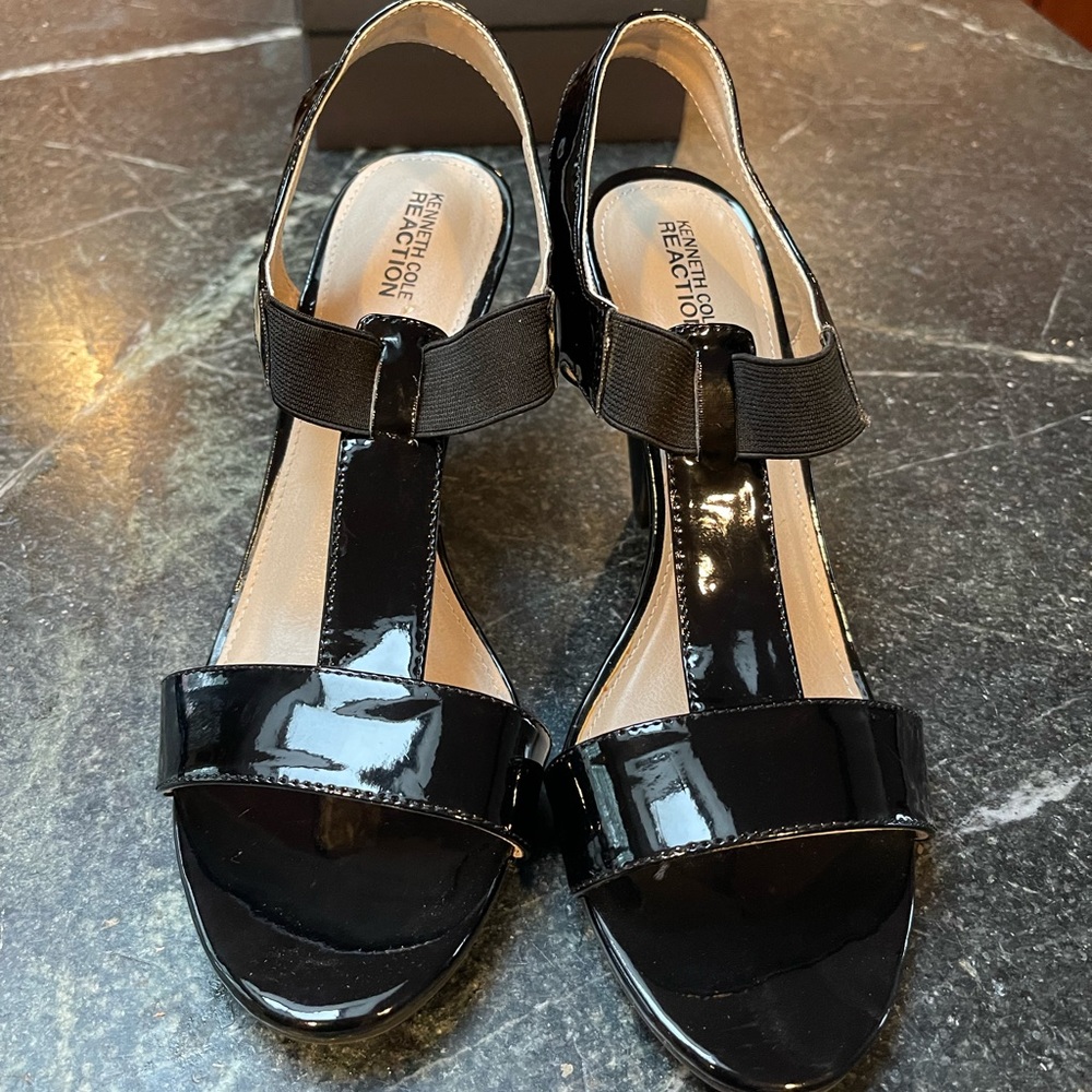 Kenneth Cole  Reaction black patent leather high heeled sandals